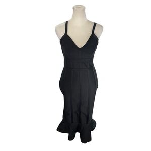 Luxury Black Bandage V-Neck Bodycon Cocktail Dress Trumpet Hem Size M